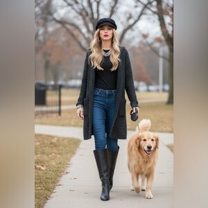 Vintage Contempo Casuals Hooded Knit Duster  Sweater Blue Green M